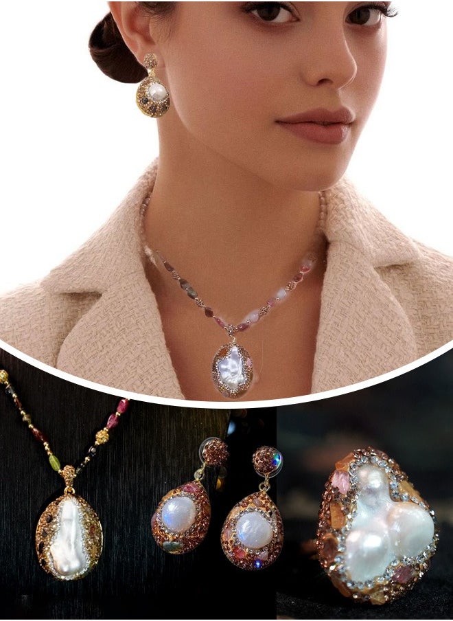 Hilyagems Natural pearl and gemstone jewelry set - high-end luxury accessories  - Image 3