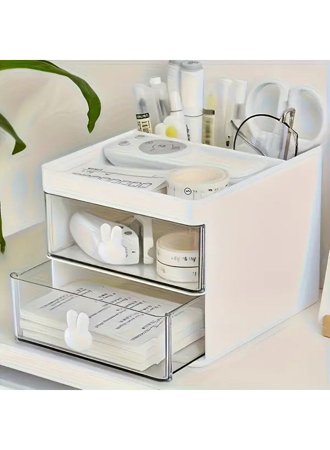 Modern White Transparent Drawer Rabbit Ear Handle Storage Box For Makeup Brushes Eyebrow Pencils Glasses Jewelry Desk Dressing Table Organizer Holds Up To 15 Items - Image 5