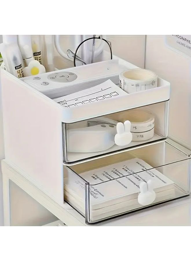 Modern White Transparent Drawer Rabbit Ear Handle Storage Box For Makeup Brushes Eyebrow Pencils Glasses Jewelry Desk Dressing Table Organizer Holds Up To 15 Items - Image 2