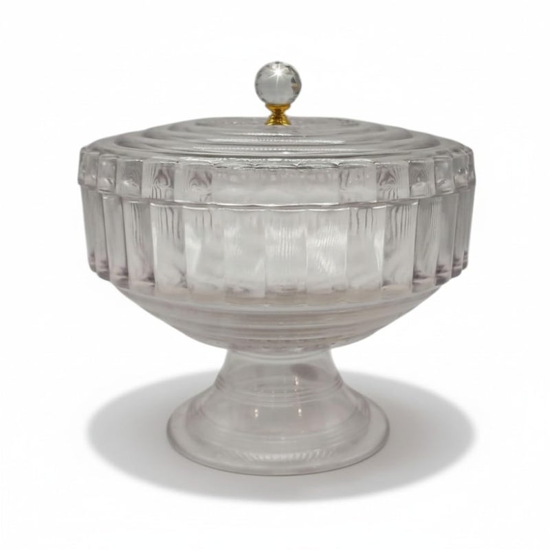Acrylic Bonbonniere, Clear Footed Candy Dish with Lid and Gold Accent Knob, Decorative Storage Bowl (4) - Image 1