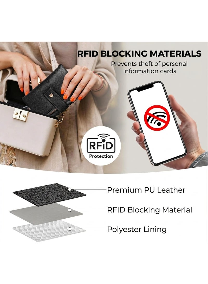 تمبو محفظة نسائية من الجلد الصناعي مع خاصية حجب RFID بسعة كبيرة، حامل بطاقات بحزام معصم، جيب للنقود بسحاب انها مثالية للسفر و العمل و النادي الرياضي و الشاطئ و التنقل و المواعدة و الطالبات والتنظيم اليومي - Image 4