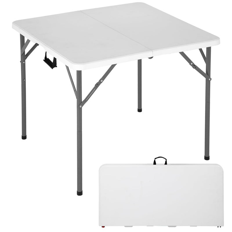 FDW 34" Square Outdoor Dining Table, Foldable Portable Plastic Folding Card Table with Built in Carrying Handle and Height Adjustable for Party and Wedding Use, White - Image 1