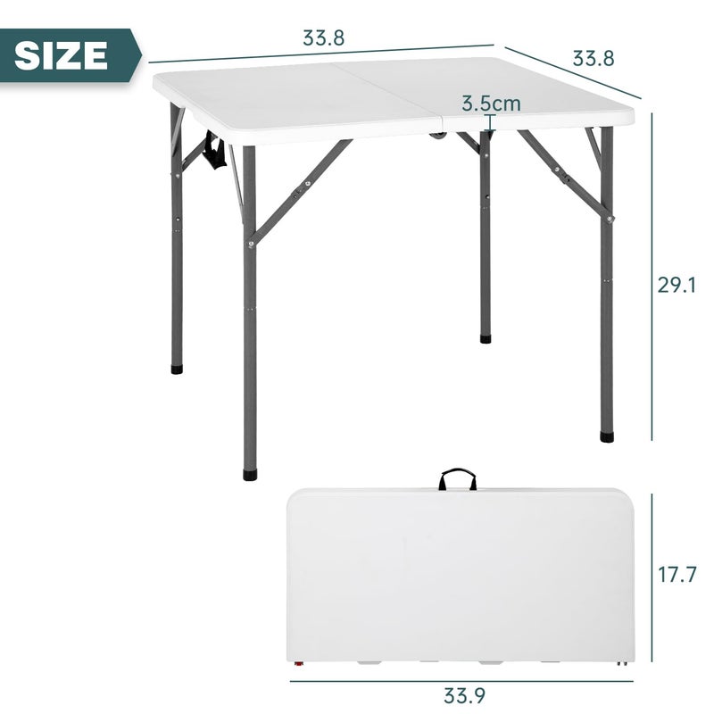 FDW 34" Square Outdoor Dining Table, Foldable Portable Plastic Folding Card Table with Built in Carrying Handle and Height Adjustable for Party and Wedding Use, White - Image 2