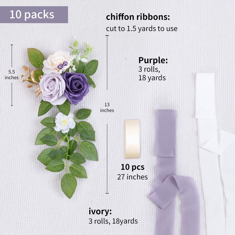 Dreambuilt 10 Wedding Aisle Decorations For Ceremony - Purple Chair Flowers For Aisle Decor And Church Pew Decorations - Image 2