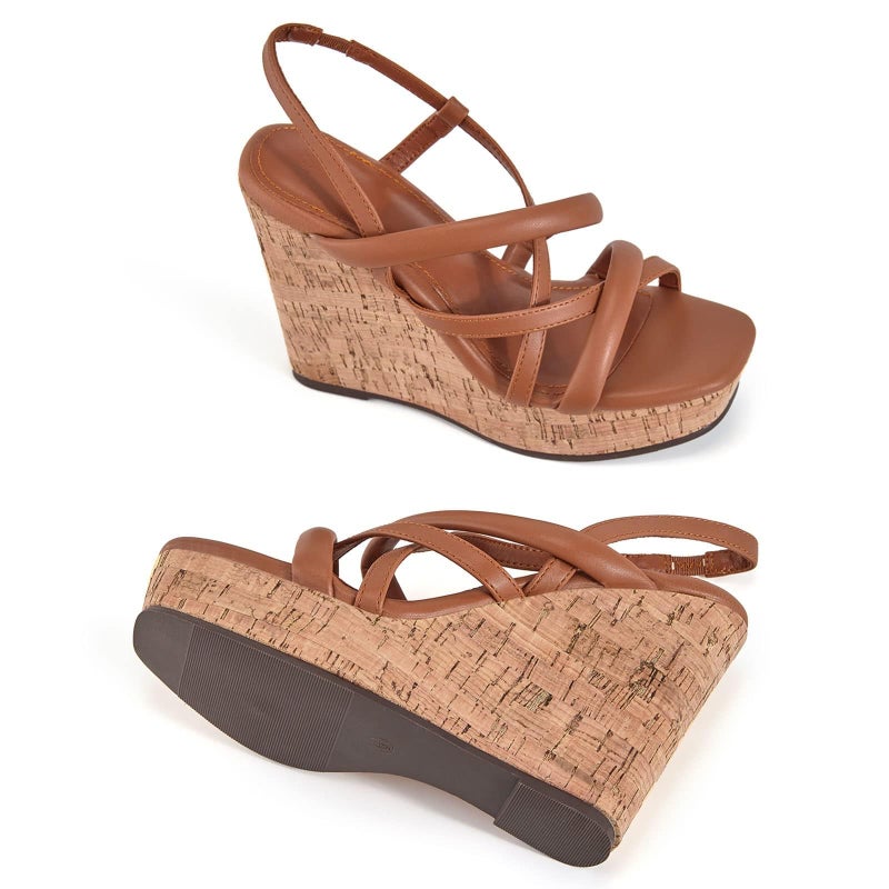 Coutgo Women Platform Wedge Sandals Cork Slingback Wedges Espadrilles Heels Summer Shoes - Image 5