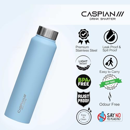 CASPIAN /// Astra Stainless Steel Water Bottle (Sky Blue, 1 Litre, Set of 1)| Leak Proof Thunder for Fridge Home Office Travel School Kids Boys Girls Adults Sports Gym Yoga - Image 4