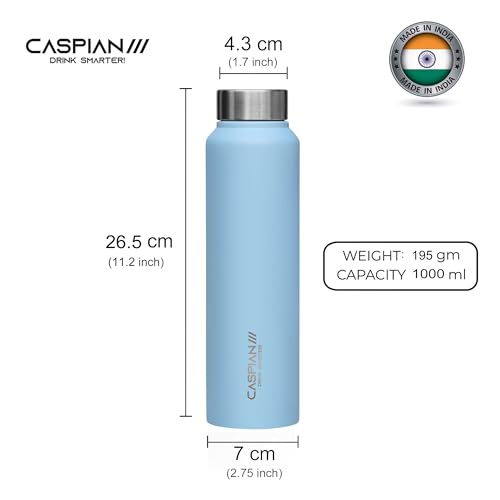 CASPIAN /// Astra Stainless Steel Water Bottle (Sky Blue, 1 Litre, Set of 1)| Leak Proof Thunder for Fridge Home Office Travel School Kids Boys Girls Adults Sports Gym Yoga - Image 2