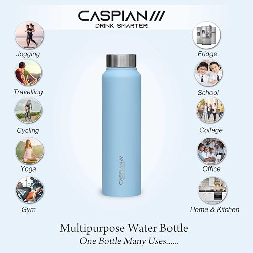 CASPIAN /// Astra Stainless Steel Water Bottle (Sky Blue, 1 Litre, Set of 1)| Leak Proof Thunder for Fridge Home Office Travel School Kids Boys Girls Adults Sports Gym Yoga - Image 5