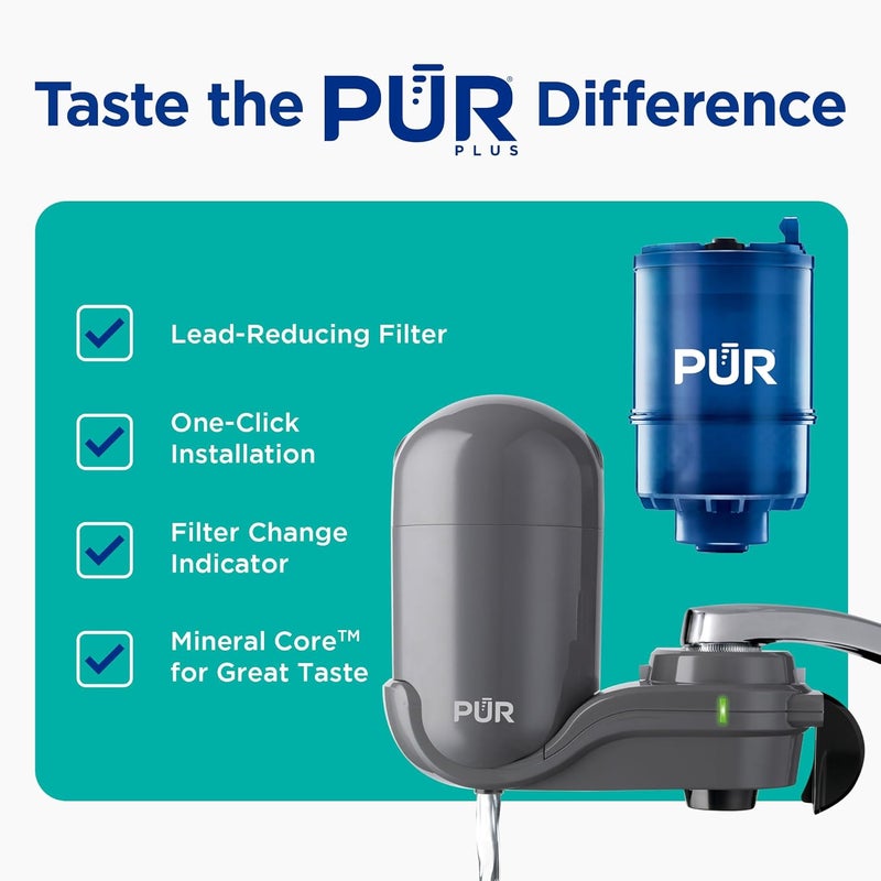 Pur Plus Vertical Faucet Mount Water Filtration System, Lead-Reducing Water Filter For Sink Faucet, Easy Install, 100 Gallons, Compatible with Sinks with External Aerators, Grey - Image 2