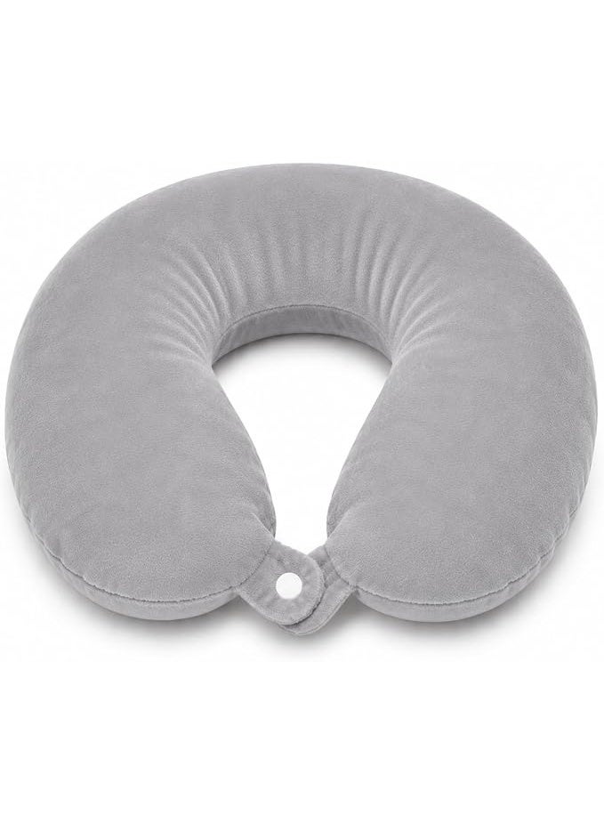 Memory Foam Travel Neck Pillow with Soft Velvet Cover Ergonomic Airplane Pillow Portable Neck Support Cushion for Car Train Office Camping Travel Accessories Comfortable Design9Light Grey) - Image 1