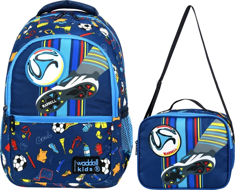 Waddell Licensed Football Leather Embroidery Patterned Boys Primary School Backpack and Lunch Bag