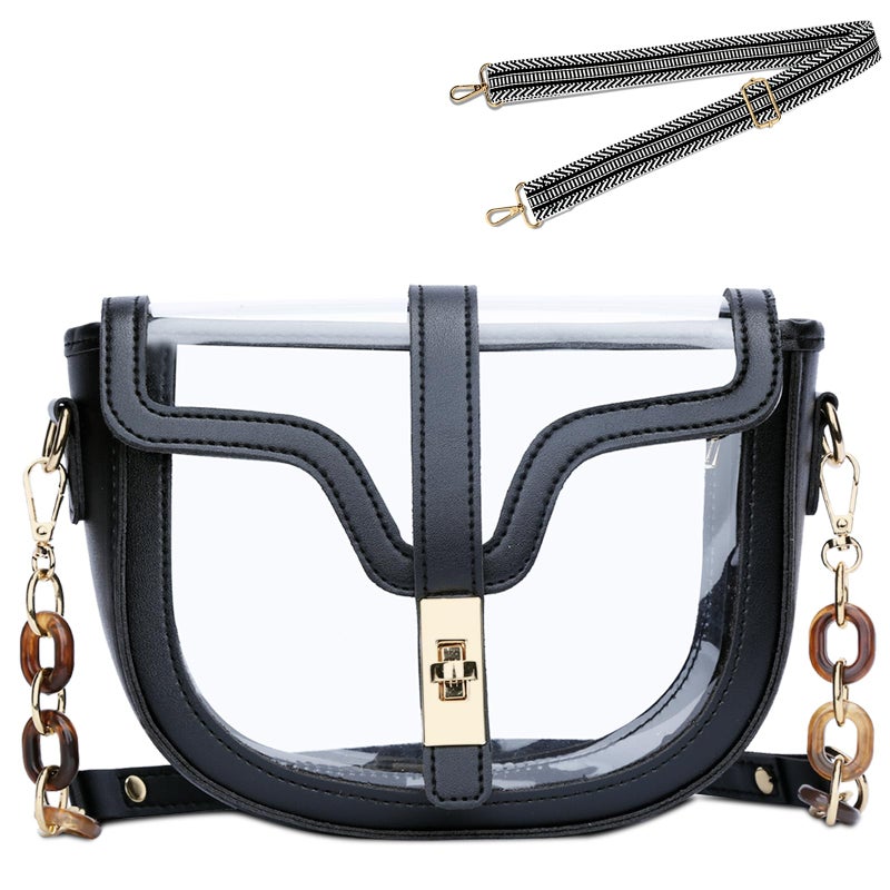 KKXIU Clear Crossbody Bag for Women Stadium Approved Vegan Leather Concert Shoulder Sports See-Through Purse (Black) - Image 1