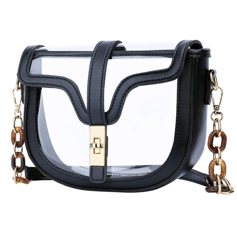 KKXIU Clear Crossbody Bag for Women Stadium Approved Vegan Leather Concert Shoulder Sports See-Through Purse (Black) - Image 4