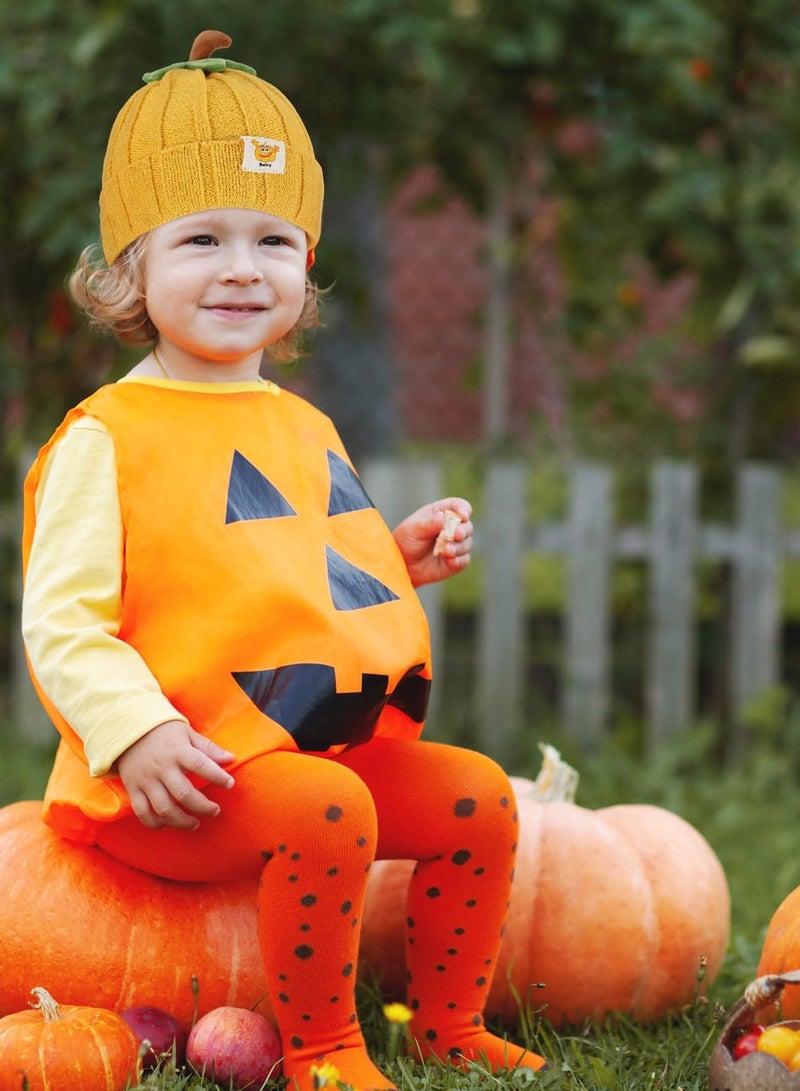 KASTWAVE 2 Pcs Baby Pumpkin Hat Infant Kids Pumpkin Beanie Winter Cute Knitted Hat Newborn Beanie Baby Winter Hat Soft Boys Girls Pumpkin Cap for Toddler Autumn Thanksgiving Orange, Yellow  - Image 3