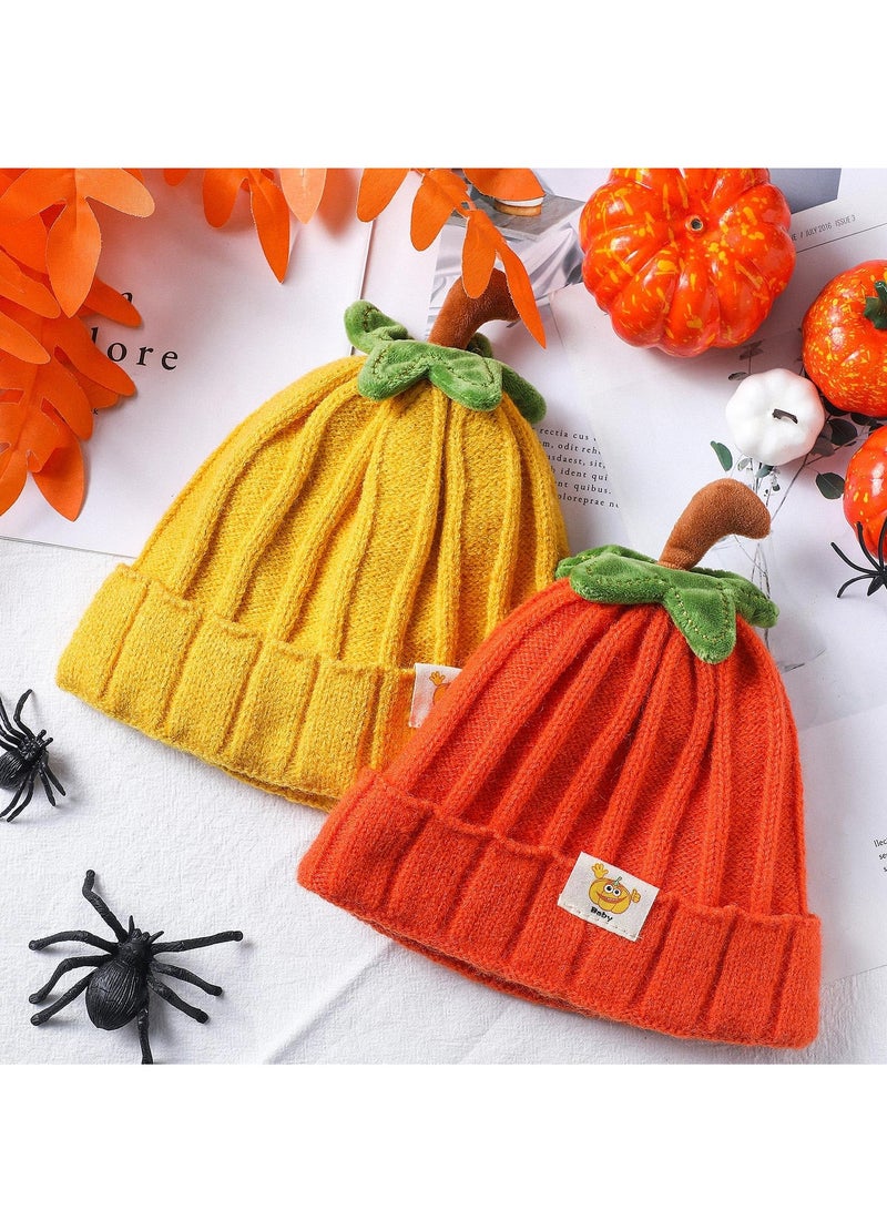 KASTWAVE 2 Pcs Baby Pumpkin Hat Infant Kids Pumpkin Beanie Winter Cute Knitted Hat Newborn Beanie Baby Winter Hat Soft Boys Girls Pumpkin Cap for Toddler Autumn Thanksgiving Orange, Yellow  - Image 5