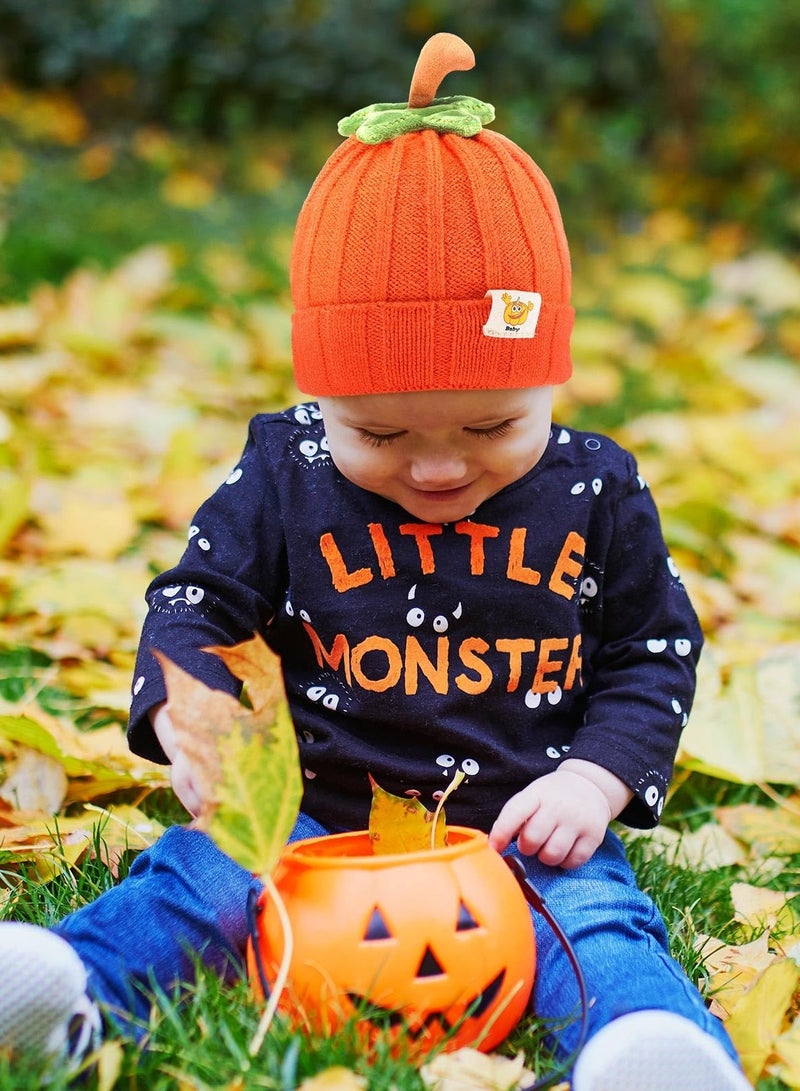 KASTWAVE 2 Pcs Baby Pumpkin Hat Infant Kids Pumpkin Beanie Winter Cute Knitted Hat Newborn Beanie Baby Winter Hat Soft Boys Girls Pumpkin Cap for Toddler Autumn Thanksgiving Orange, Yellow  - Image 4