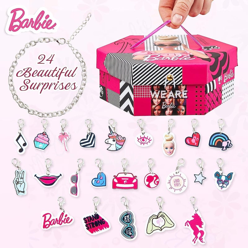Glamza Barbie Advent Calendar 2023 | Christmas Jewellery Box Countdown Calendar for Girls | Includes Bracelet & Charm Gifts, pink - Image 2