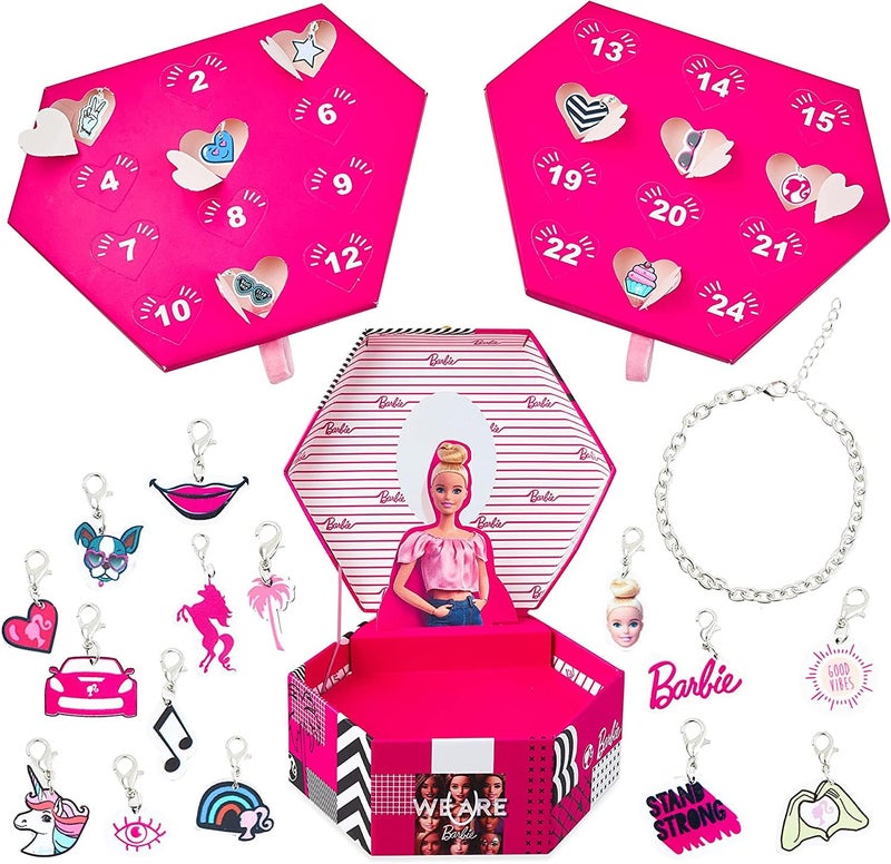 Glamza Barbie Advent Calendar 2023 | Christmas Jewellery Box Countdown Calendar for Girls | Includes Bracelet & Charm Gifts, pink - Image 1