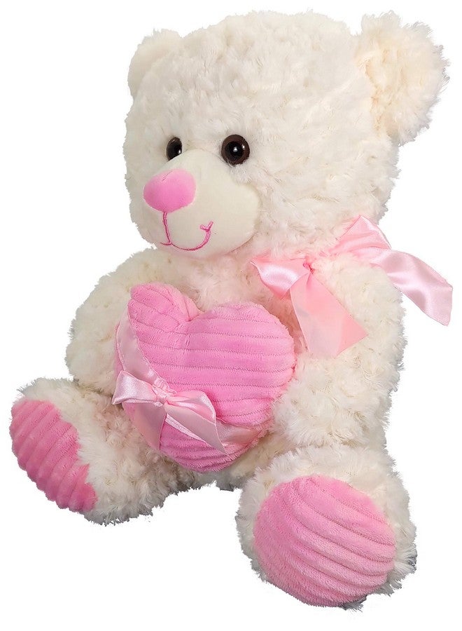 Anico Valentine's Day Cream Stuffed Bear with Pink Heart, 20" Tall - Image 2