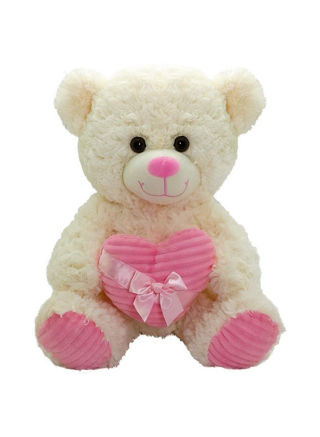 Anico Valentine's Day Cream Stuffed Bear with Pink Heart, 20" Tall - Image 1