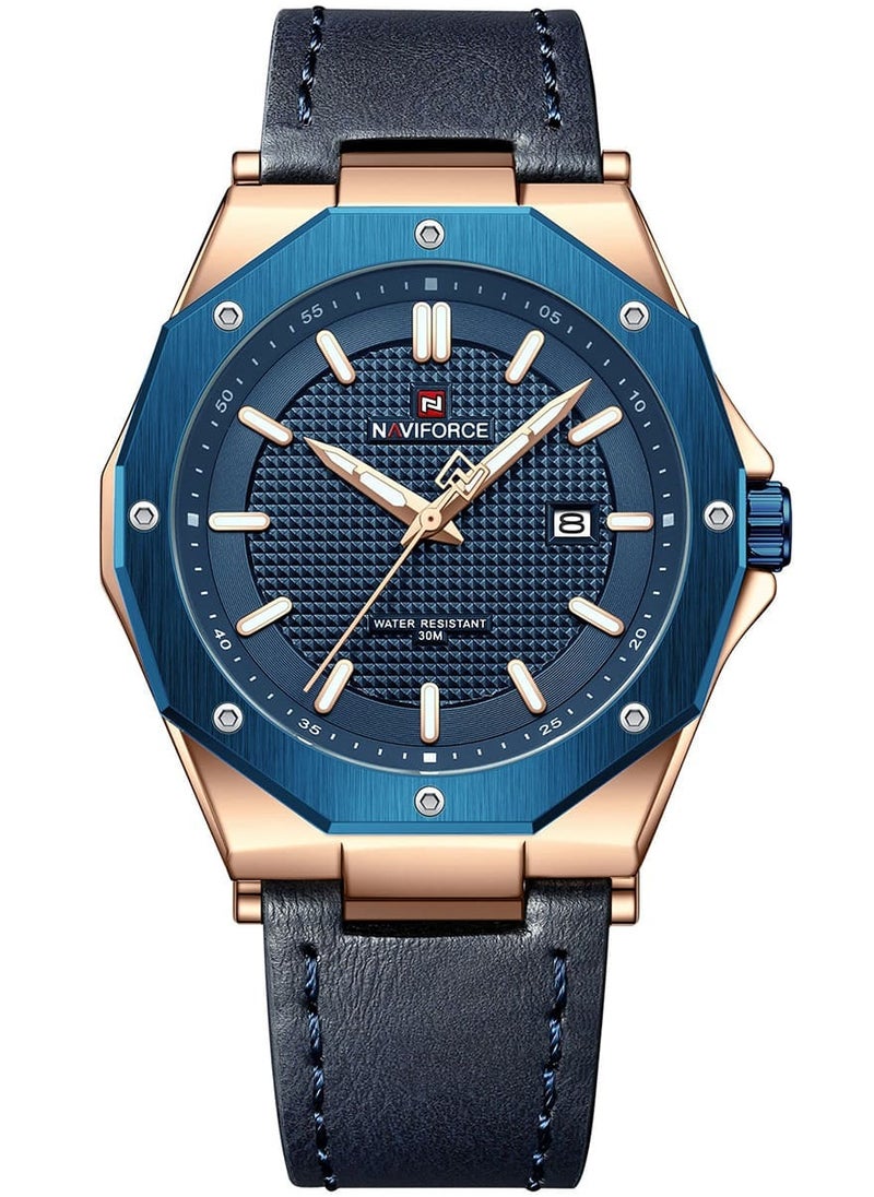 NAVIFORCE - Men's Quartz Watch with Rose Gold Stainless Steel Case, Blue Dial, Leather Strap, and Water-Resistant Design for Business and Casual Wear - Image 1