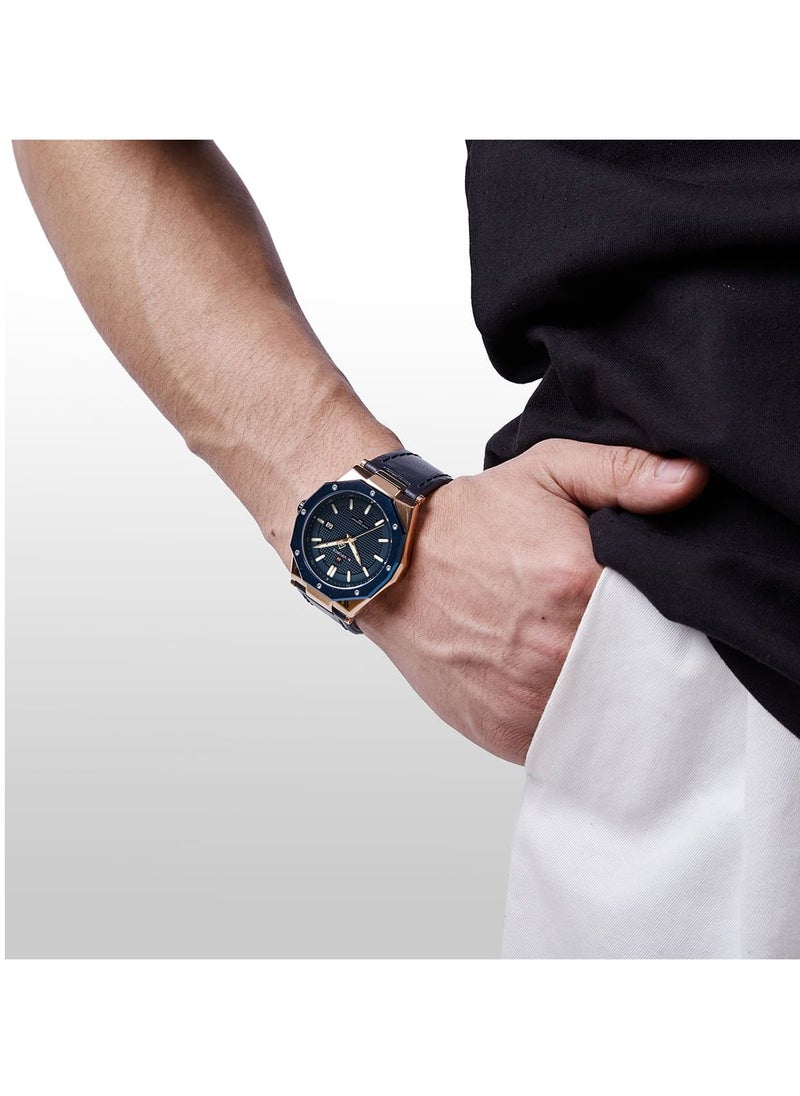 NAVIFORCE - Men's Quartz Watch with Rose Gold Stainless Steel Case, Blue Dial, Leather Strap, and Water-Resistant Design for Business and Casual Wear - Image 1