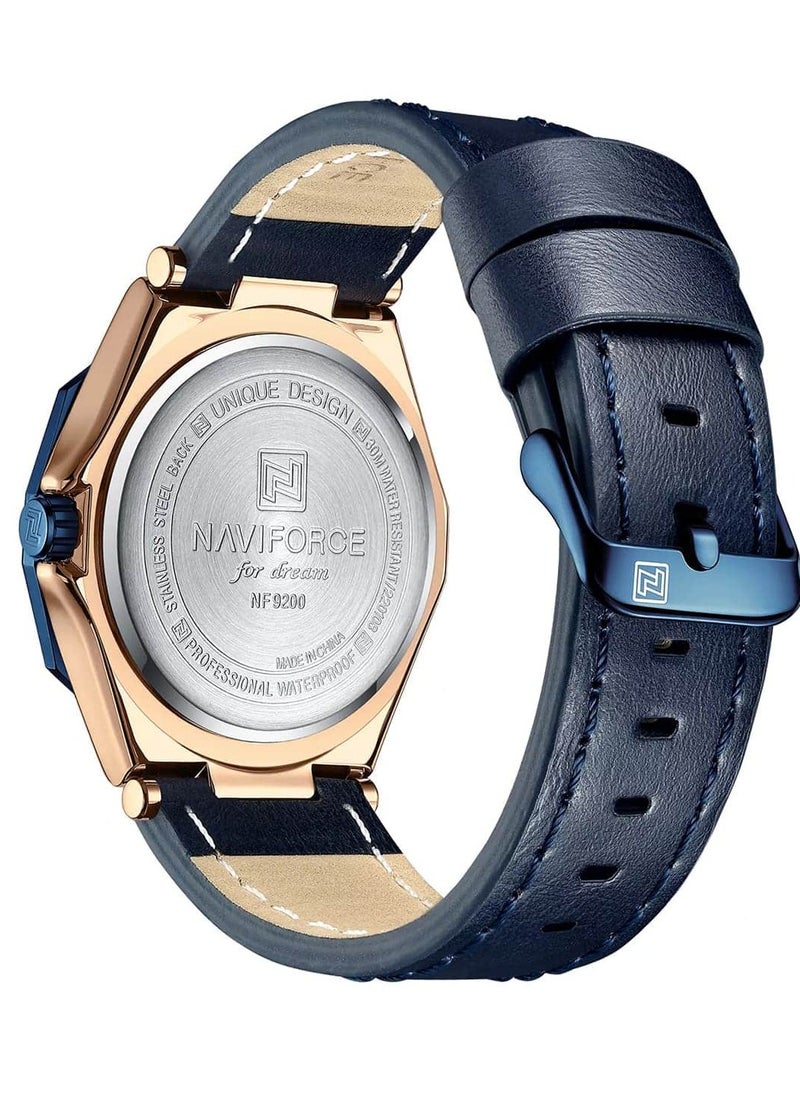 NAVIFORCE - Men's Quartz Watch with Rose Gold Stainless Steel Case, Blue Dial, Leather Strap, and Water-Resistant Design for Business and Casual Wear - Image 1