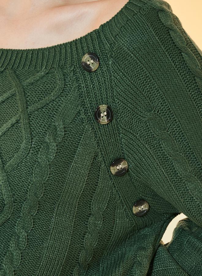 تايك تو سويتر محبوك بقصة مريحة وأزرار غلق - Image 3