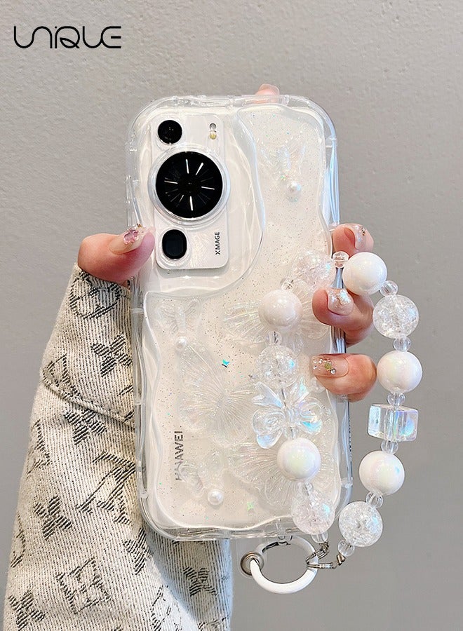يونيك لهواوي P60 برو 6.67 غطاء الهاتف - 3D فراشة حالة الهاتف - شفاف لؤلؤة غطاء الهاتف - غطاء الهاتف مع الحبل - سيليكون إسقاط وحماية من الخدوش - Image 1