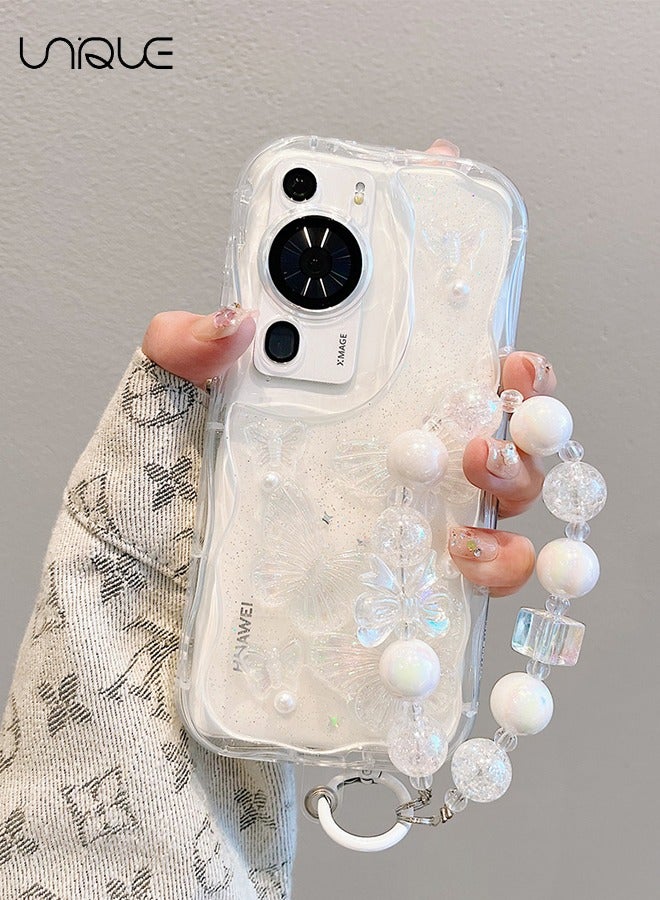 يونيك لهواوي P60 برو 6.67 غطاء الهاتف - 3D فراشة حالة الهاتف - شفاف لؤلؤة غطاء الهاتف - غطاء الهاتف مع الحبل - سيليكون إسقاط وحماية من الخدوش - Image 5