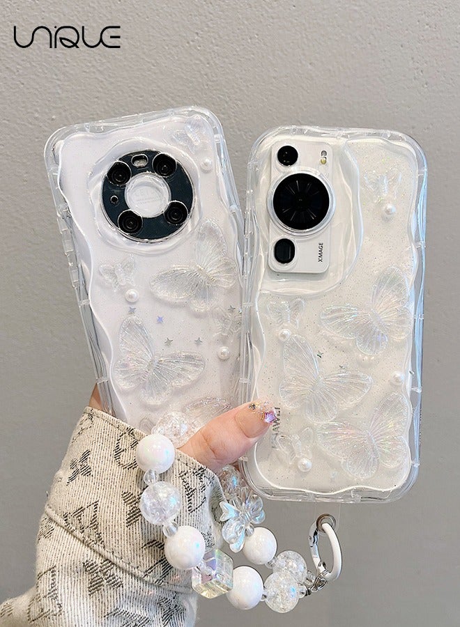 يونيك لهواوي P60 برو 6.67 غطاء الهاتف - 3D فراشة حالة الهاتف - شفاف لؤلؤة غطاء الهاتف - غطاء الهاتف مع الحبل - سيليكون إسقاط وحماية من الخدوش - Image 4