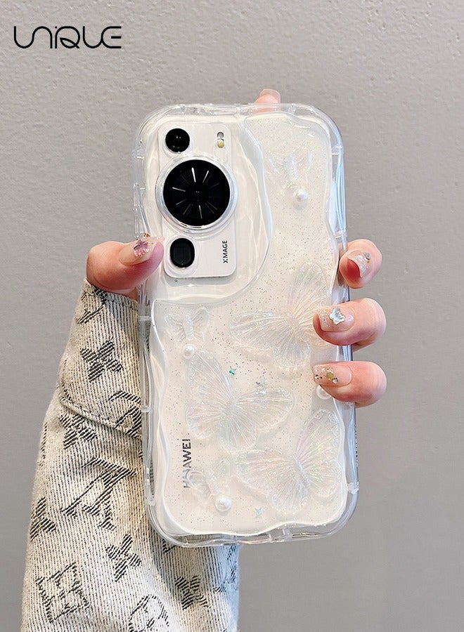 يونيك لهواوي P60 برو 6.67 غطاء الهاتف - 3D فراشة حالة الهاتف - شفاف لؤلؤة غطاء الهاتف - غطاء الهاتف مع الحبل - سيليكون إسقاط وحماية من الخدوش - Image 3