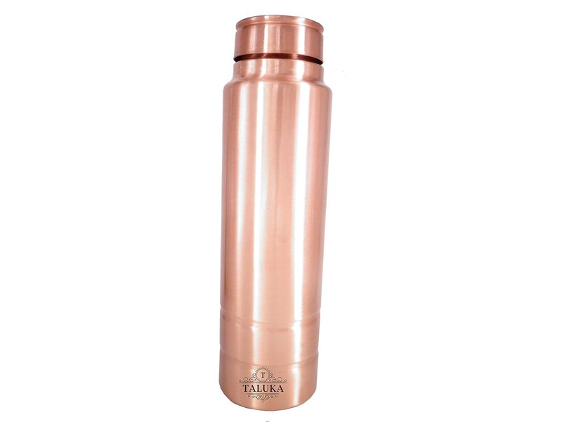 Taluka Handmade Copper Leak Proof Joint Free 1000 ML Water Bottle for Travelling Health Benefit Yoga - Image 2