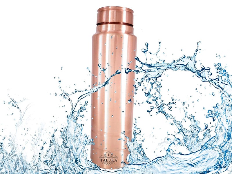 Taluka Handmade Copper Leak Proof Joint Free 1000 ML Water Bottle for Travelling Health Benefit Yoga - Image 1