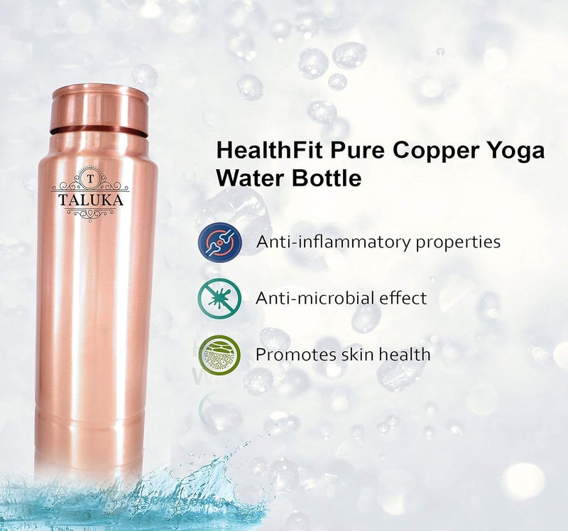 Taluka Handmade Copper Leak Proof Joint Free 1000 ML Water Bottle for Travelling Health Benefit Yoga - Image 5
