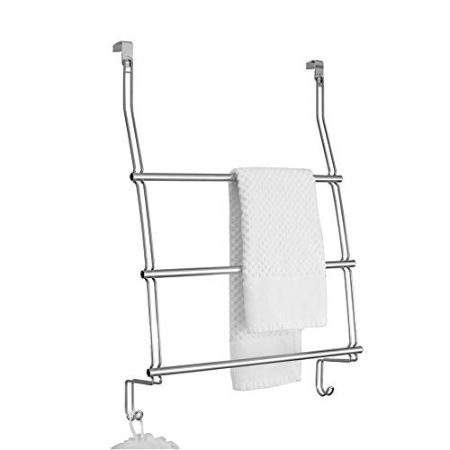 iDesign Classico Steel OverTheDoor Towel Rack with Storage Hooks  1675 x 425 x 24 Chrome