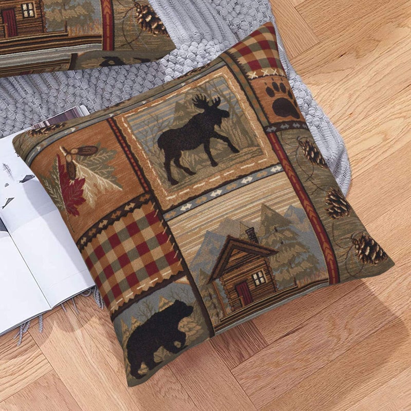 DATANSEN Set of 2 Square 20x20 inch Retro Brown Throw Pillow Covers Rustic Lodge Bear Moose Decorative Throw Pillowcase for Home Sofa Thick Cotton Linen Cushion Cases (50x50 cm) Paw Prints Cabin - Image 5