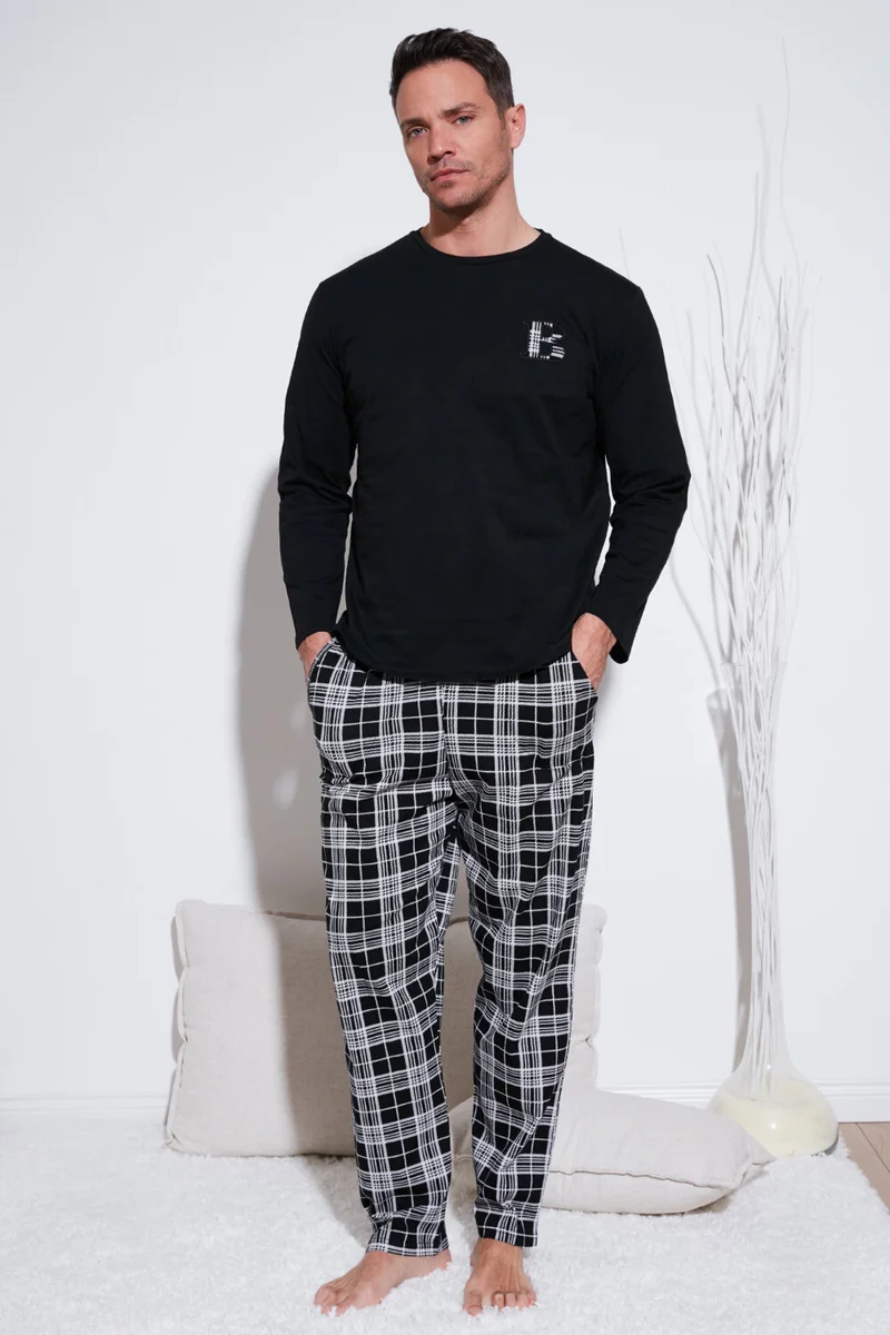 بوراتي Cotton Regular Fit Long Sleeve Men's Pajama Set with Elastic Waist 6572007