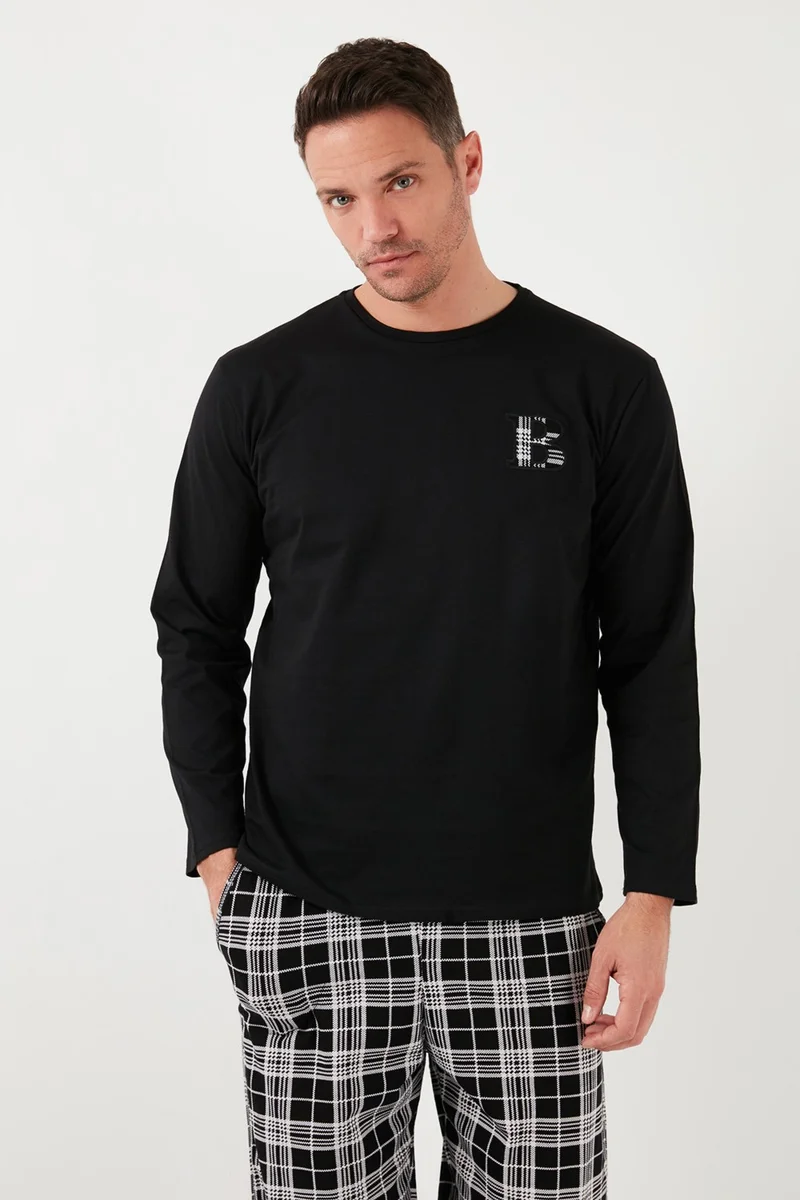 بوراتي Cotton Regular Fit Long Sleeve Men's Pajama Set with Elastic Waist 6572007