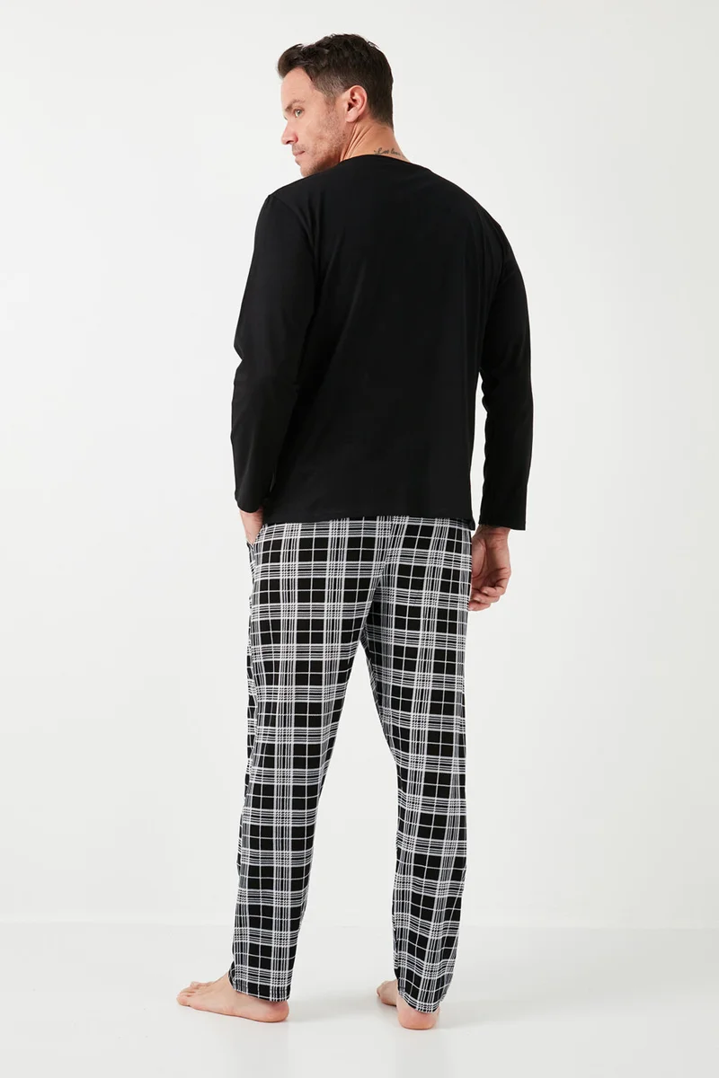 بوراتي Cotton Regular Fit Long Sleeve Men's Pajama Set with Elastic Waist 6572007