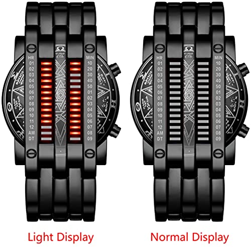 MASTOP Mens Creative Binary Digital Watches Unique Matrix LED Watch Futuristic Cool Stainless Steel Wrist Watch (U Black Blue) - Image 2