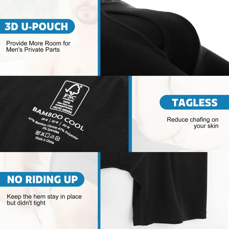 BAMBOO COOL Moisture-Wicking Soft Men's Underwear Boxer Briefs for Men With Open Fly Pouch (6 pack) XL - Image 3