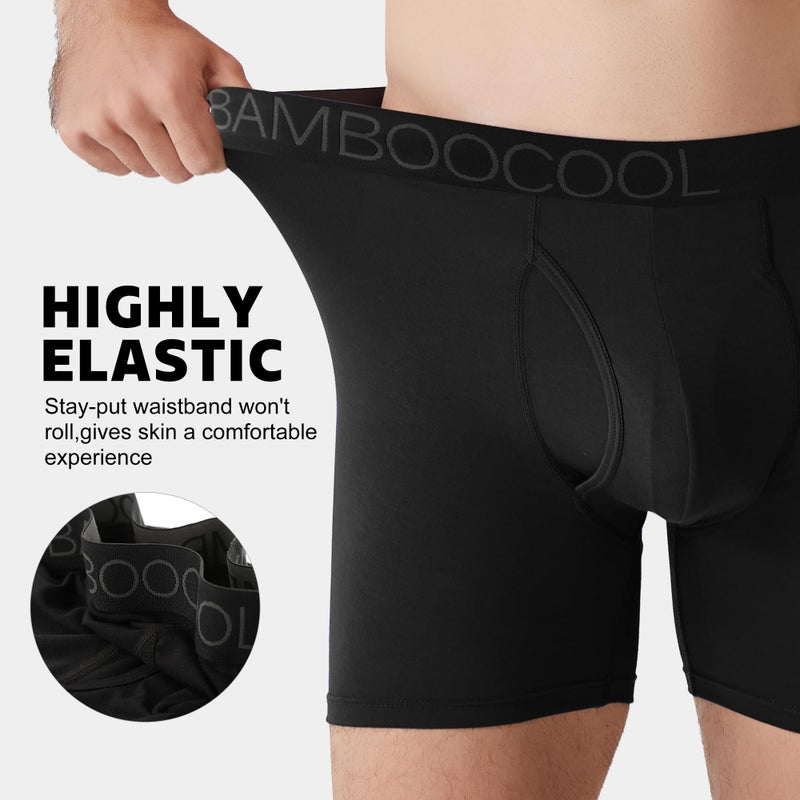 BAMBOO COOL Moisture-Wicking Soft Men's Underwear Boxer Briefs for Men With Open Fly Pouch (6 pack) XL - Image 2