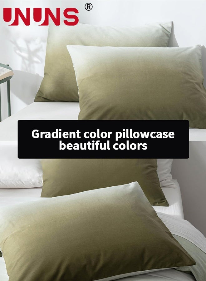 UNUNS Duvet Cover Set King Size 4 Pcs,Green White Gradient Duvet Cover Set,Include 1 Quilt Cover 200 x 230cm,2 Pillow Cases 48 x 74cm,1 Bedsheet 230 x 230cm,Super Soft Quality Cotton Bedding Set,NO Comforter,Green White Gradient - Image 5