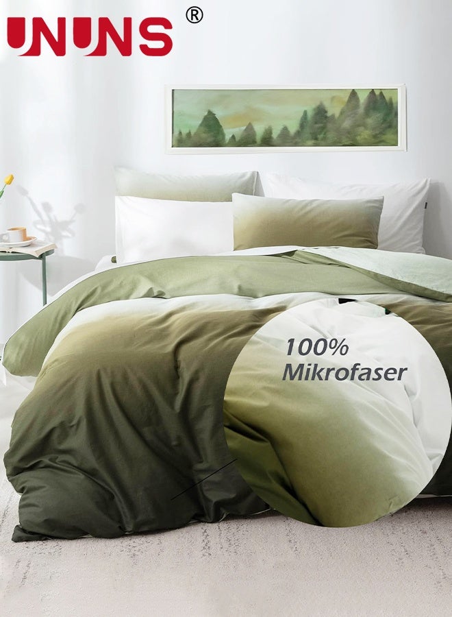 UNUNS Duvet Cover Set King Size 4 Pcs,Green White Gradient Duvet Cover Set,Include 1 Quilt Cover 200 x 230cm,2 Pillow Cases 48 x 74cm,1 Bedsheet 230 x 230cm,Super Soft Quality Cotton Bedding Set,NO Comforter,Green White Gradient - Image 3