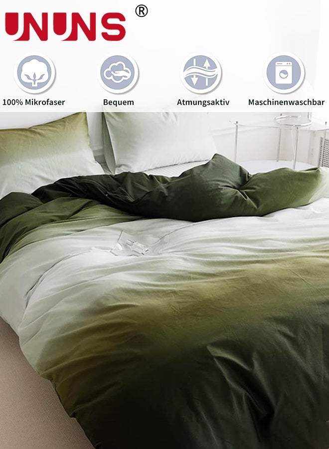 UNUNS Duvet Cover Set King Size 4 Pcs,Green White Gradient Duvet Cover Set,Include 1 Quilt Cover 200 x 230cm,2 Pillow Cases 48 x 74cm,1 Bedsheet 230 x 230cm,Super Soft Quality Cotton Bedding Set,NO Comforter,Green White Gradient - Image 2