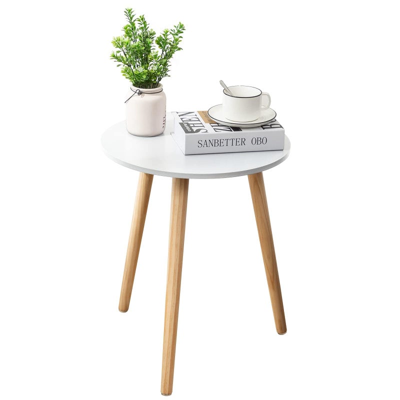 Apicizon Round Side Table White Bedside Table Coffee End Table for Bedroom Living Room Small Spaces Easy Assembly Nightstands with Natural Wood Legs 165 x 205 Inches