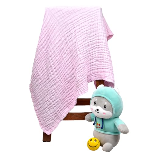 MOM'S HOME Cotton Baby Super Soft Absorbent Muslin 6 Layer Wash Towel- 100X100 CM - (0-3 Years)- Pink - Image 3