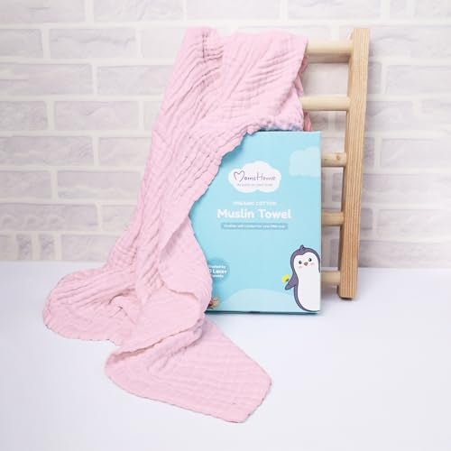 MOM'S HOME Cotton Baby Super Soft Absorbent Muslin 6 Layer Wash Towel- 100X100 CM - (0-3 Years)- Pink - Image 2