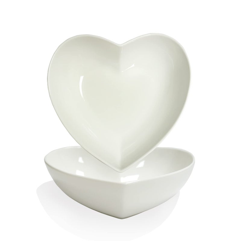 FLORWOD 2pcsSet Porcelain Heart Shaped Deep Salad Plates 7 inch Cute Heart Bowls for Serving DessertAppetizerFruit 19 ozpc